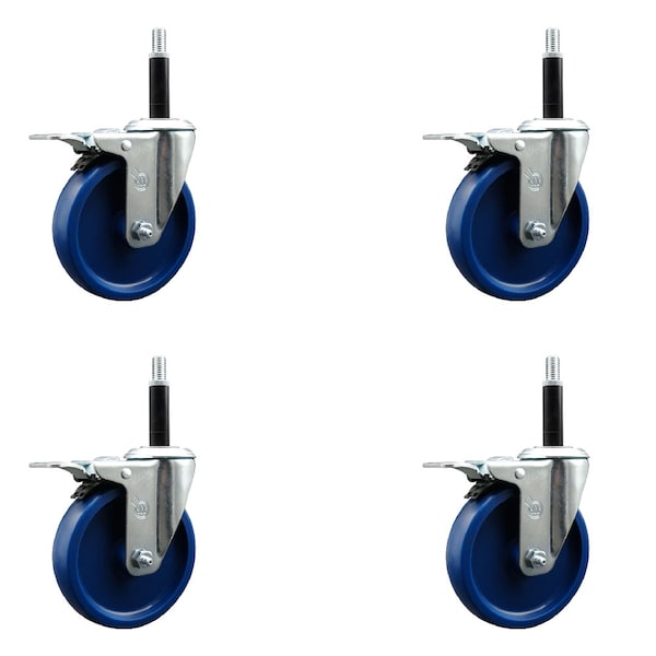 5'' Solid Poly Swivel 3/4'' Expanding Stem Caster Set Total Lock Brake, 4PK